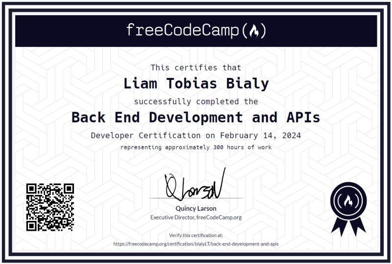 Nuevo certificado en FreeCodeCamp